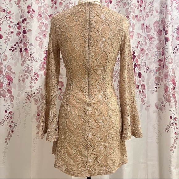 Brown Lace Boho Flare/Bell Long Sleeve Dress Women’s Small - Picture 3 of 9